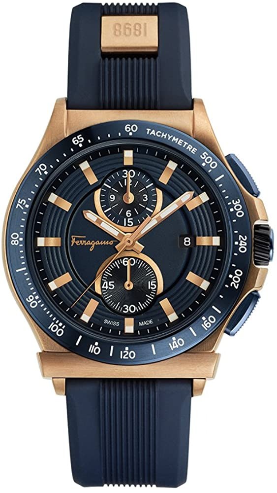 Salvatore Ferragamo 男士 Ferragamo 1898 运动不锈钢瑞士石英腕表，配橡胶表带