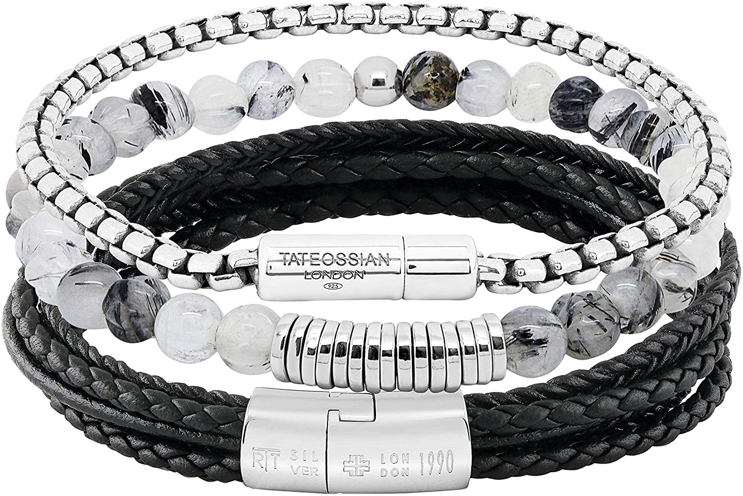 Tateossian 纯银小牛皮流行扣多股眼镜蛇手链